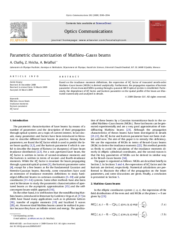 (PDF) Parametric characterization of Mathieu–Gauss beams