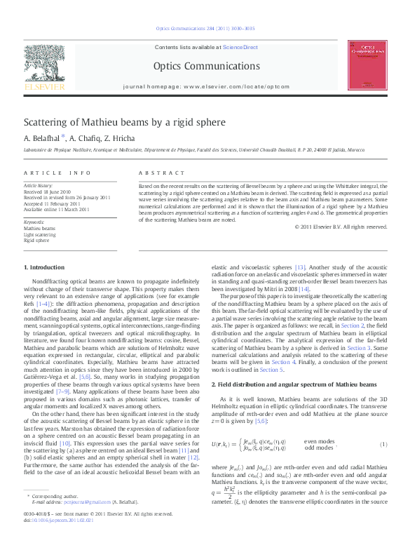 (PDF) Scattering of Mathieu beams by a rigid sphere | Abdelmajid ...