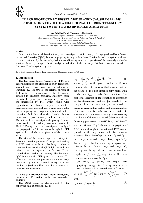(PDF) IMAGE PRODUCED BY BESSEL-MODULATED GAUSSIAN BEAMS PROPAGATING ...