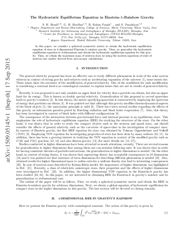 (PDF) The Hydrostatic Equilibrium Equation in Einstein-Λ-Rainbow ...