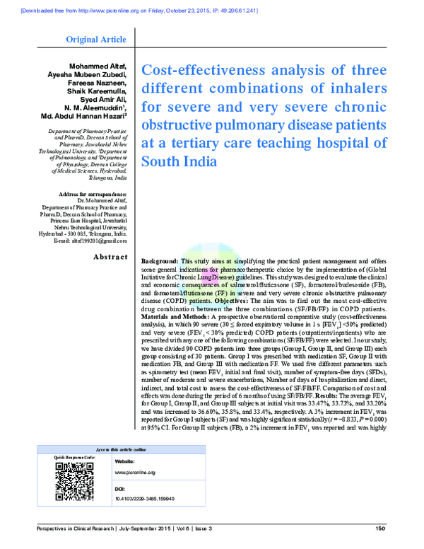 Cost-effectiveness analysis of three different combinations of inhalers ...