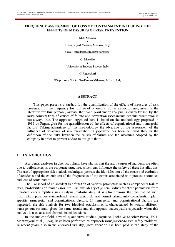 (PDF) FREQUENCY ASSESSMENT OF LOSS OF CONTAINMENT INCLUDING THE EFFECTS ...