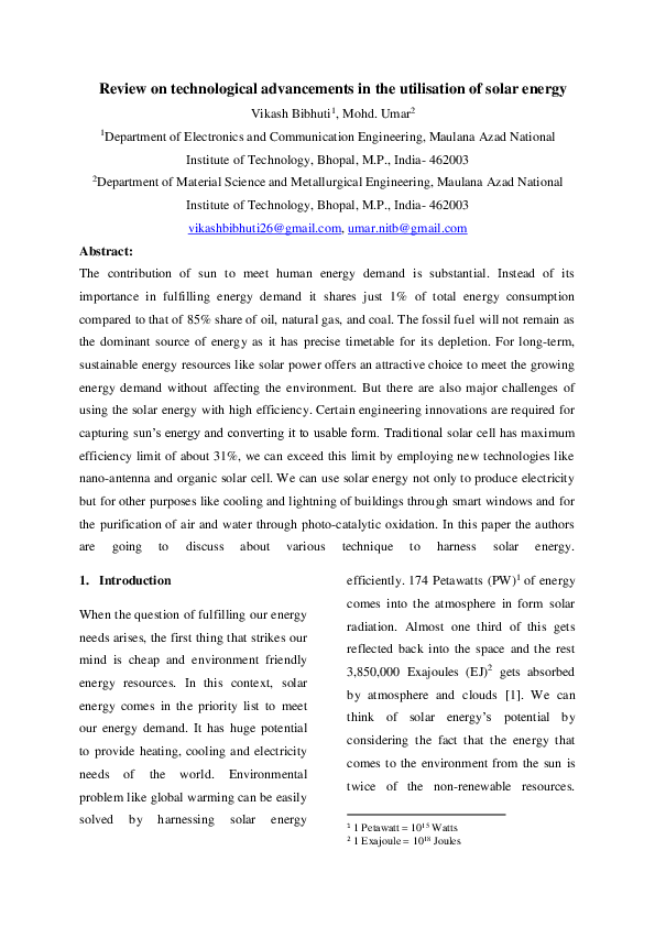 (PDF) Review on technological advancements in the utilisation of solar ...