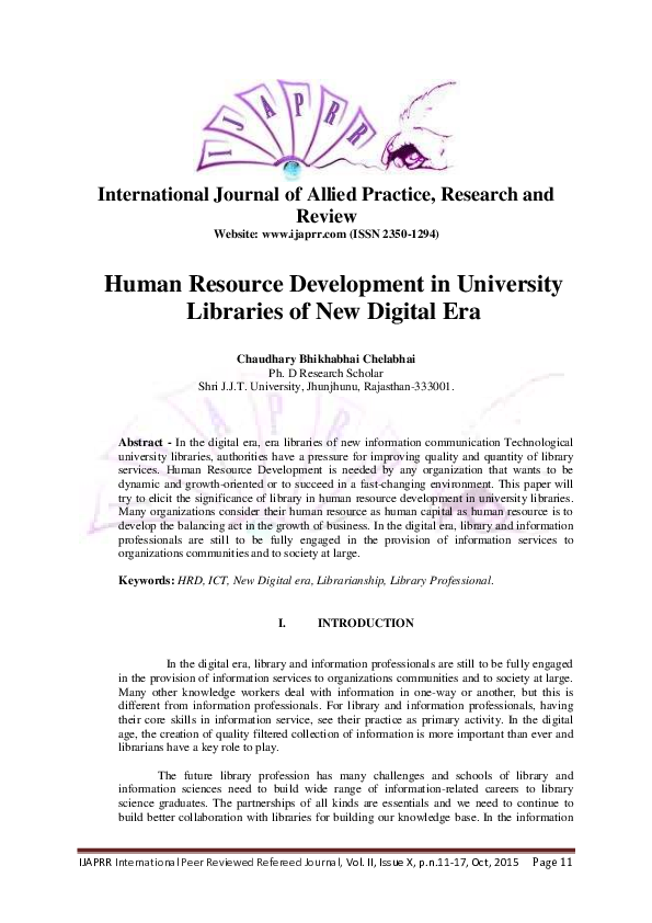 (PDF) Human Resource Development in University Libraries of New Digital Era