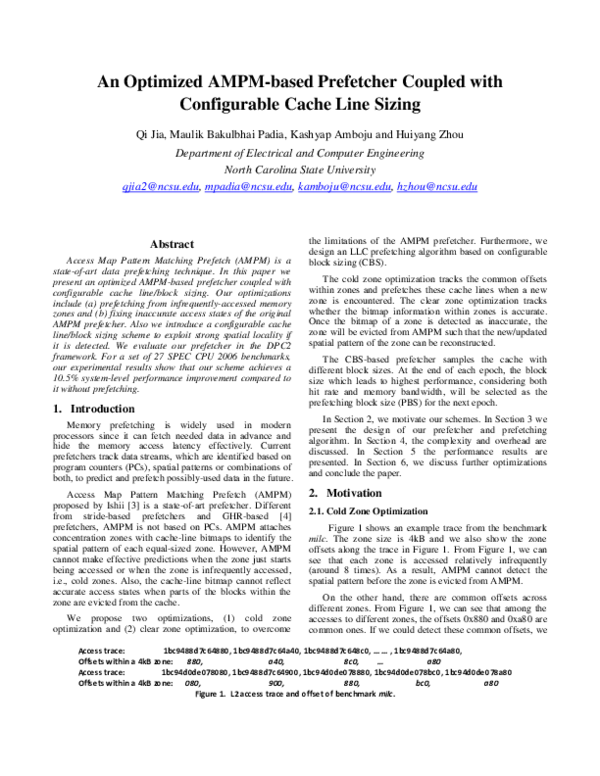 (PDF) An Optimized AMPM-based Prefetcher Coupled with Configurable ...