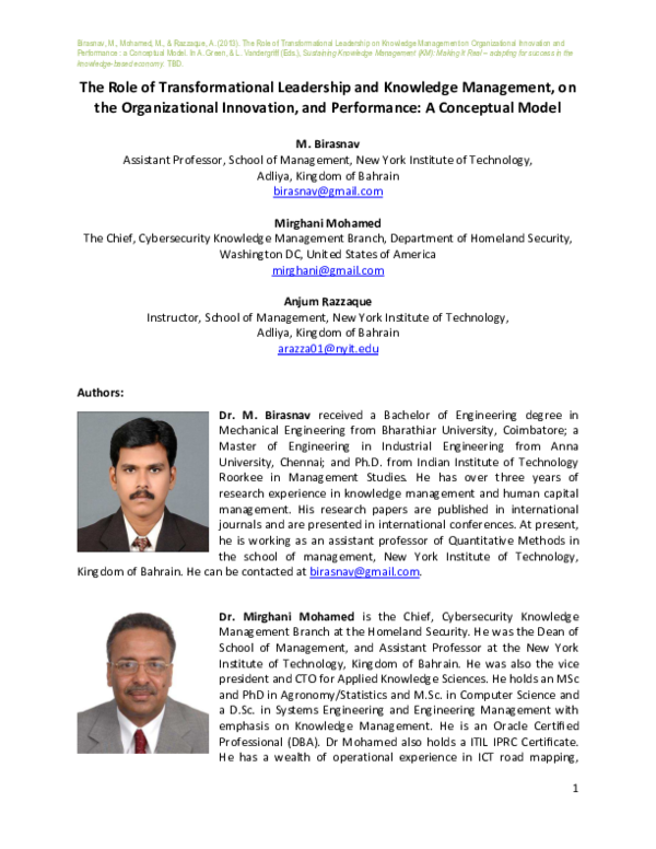(PDF) The Role of Transformational Leadership and Knowledge Management ...