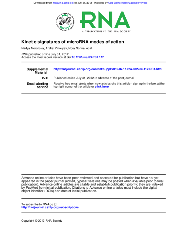 (PDF) Kinetic signatures of microRNA modes of action