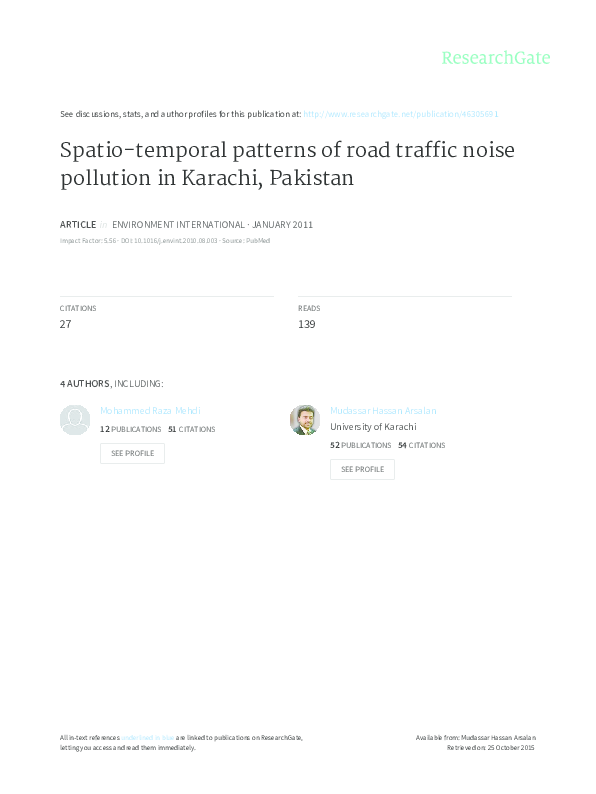 (PDF) Spatio-temporal patterns of road traffic noise pollution in ...
