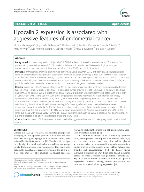 (PDF) Lipocalin 2 expression is associated with aggressive features of ...