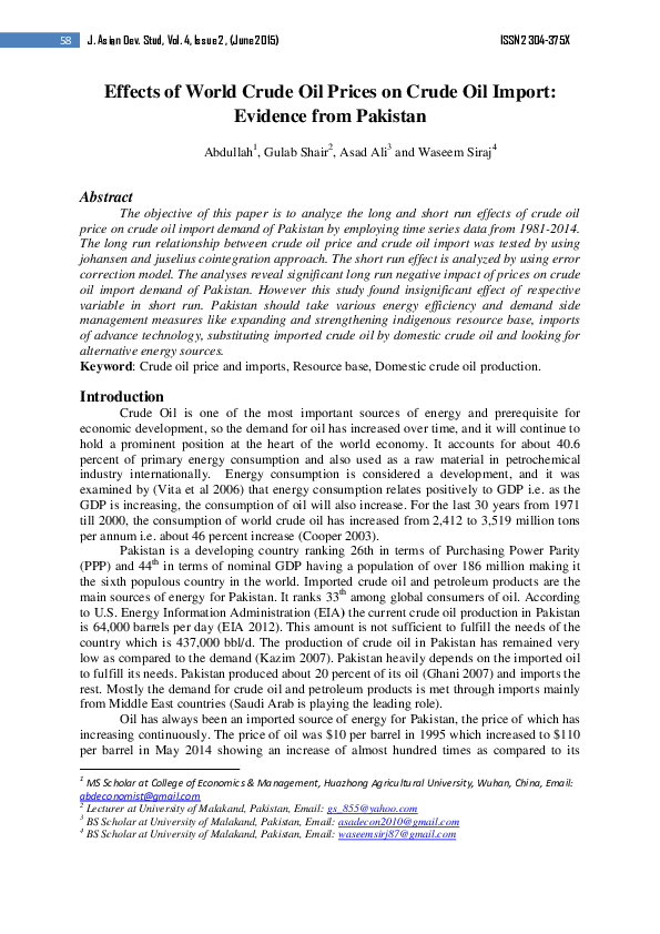 (PDF) Effects of World Crude Oil Prices on Crude Oil Import: Evidence ...