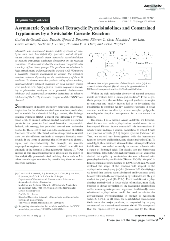 (PDF) Asymmetric Synthesis of Tetracyclic Pyrroloindolines and ...