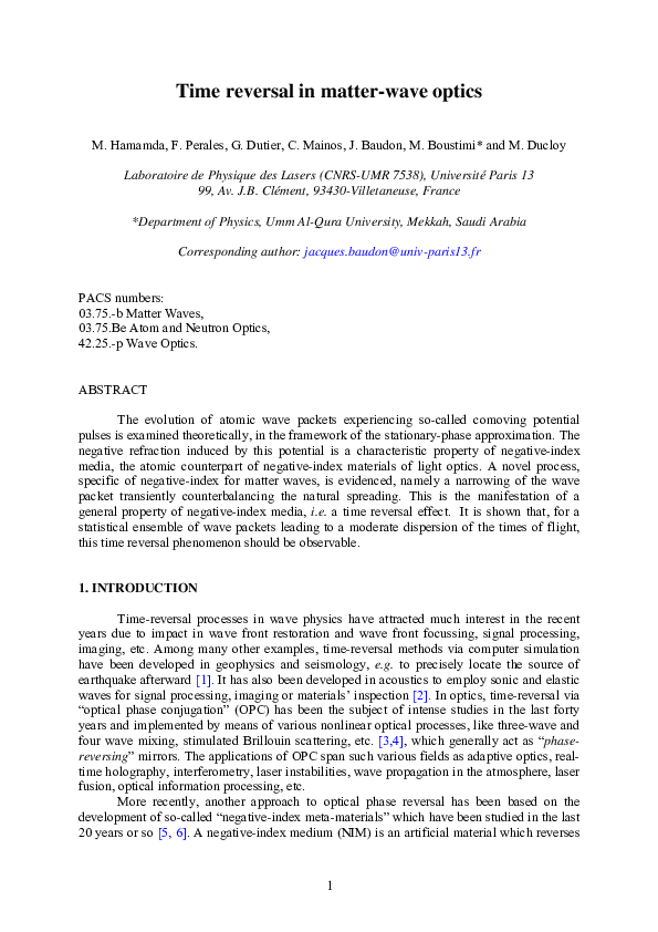 (PDF) Time reversal in matter-wave optics