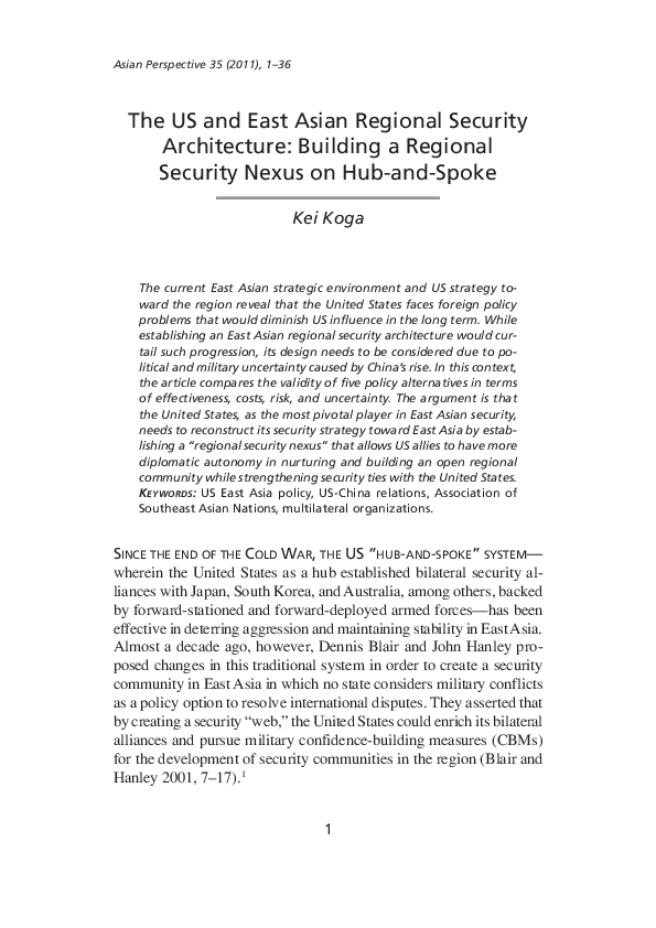 (PDF) The US and East Asian Regional Security Architecture Building a
