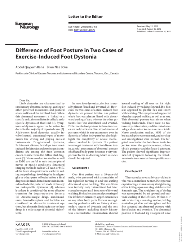 (PDF) Foot posture in exercise induced dystonia Abdul Qayyum Rana Academia.edu