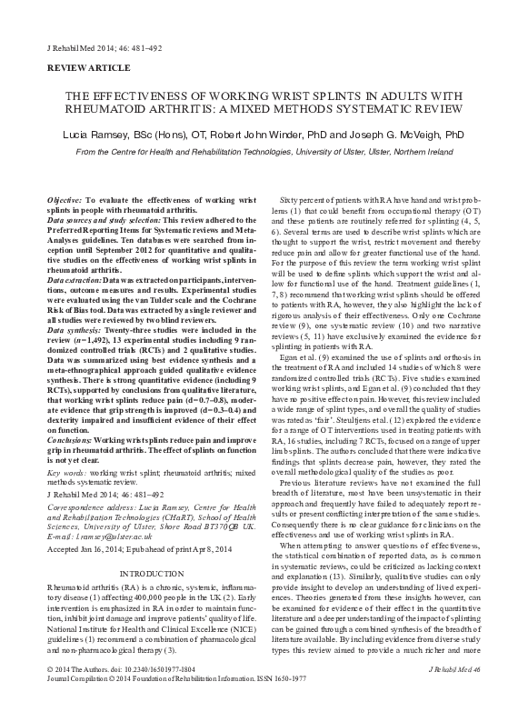 (PDF) The effectiveness of working wrist splints in adults with ...