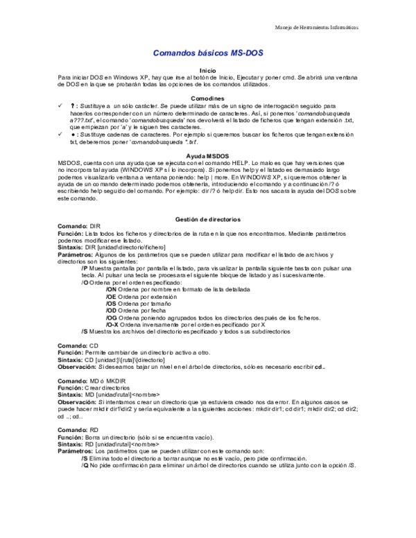 (PDF) Comandos Basicos de MS DOS