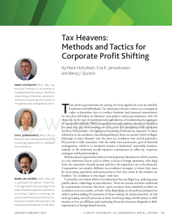 Pdf Tax Heavens Methods And Tactics For Corporate Profit