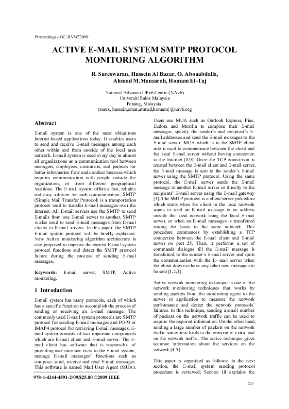 (PDF) ACTIVE E MAIL SYSTEM SMTP PROTOCOL MONOTORING ALGORITHM