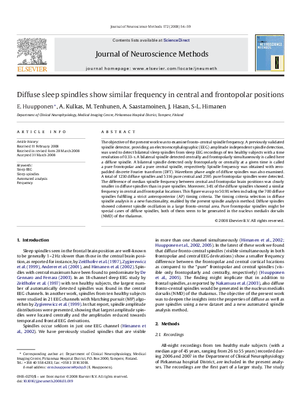 (PDF) Diffuse sleep spindles show similar frequency in central and ...