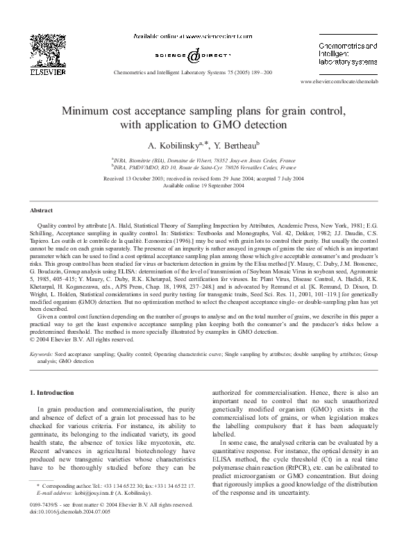 (PDF) Minimum cost acceptance sampling plans for grain control, with ...