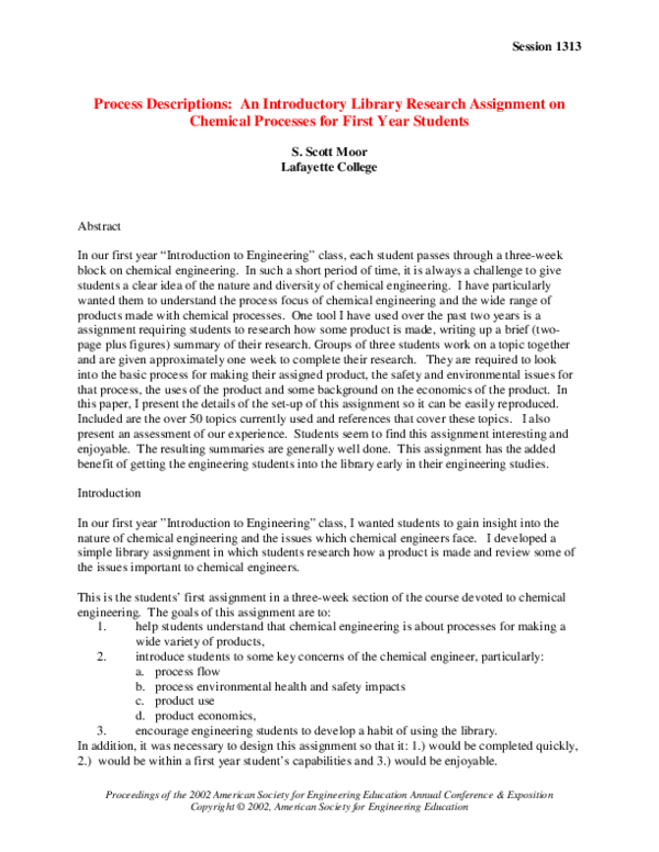 (PDF) Process Descriptions: An Introductory Library Research Assignment ...