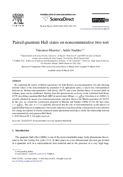 (PDF) Paired quantum Hall states on noncommutative two-tori