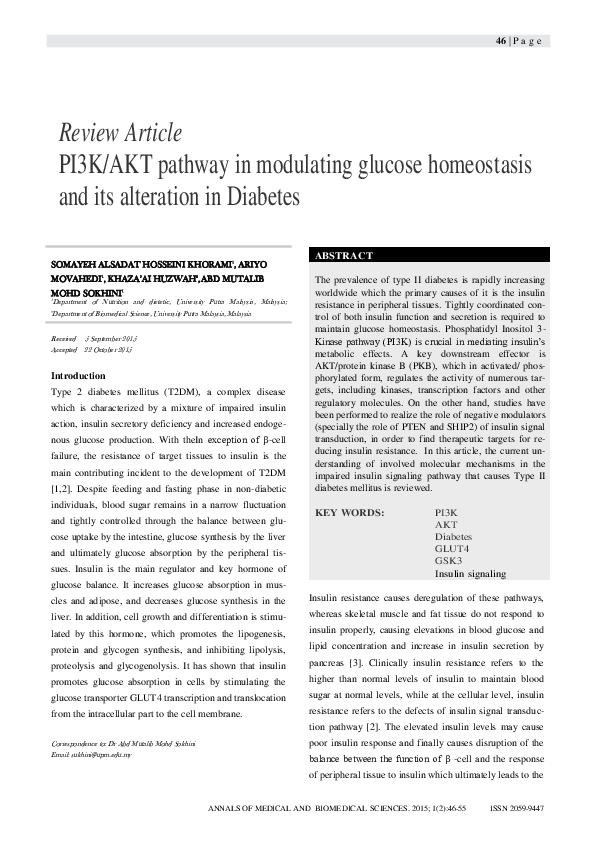 (PDF) PI3K/AKT pathway in modulating glucose homeostasis and its ...