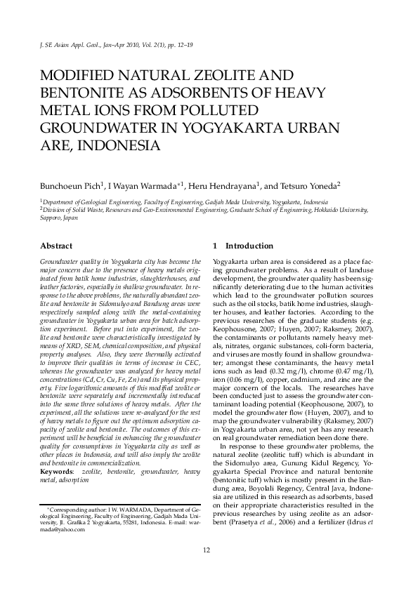 (PDF) Modified natural zeolite and bentonite as adsorbents of heavy ...