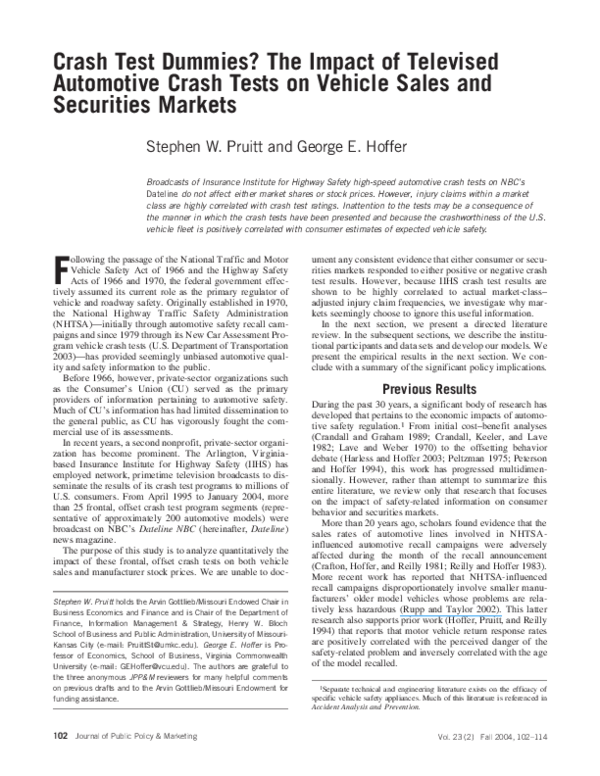 (PDF) Crash Test Dummies? The Impact of Televised Automotive Crash