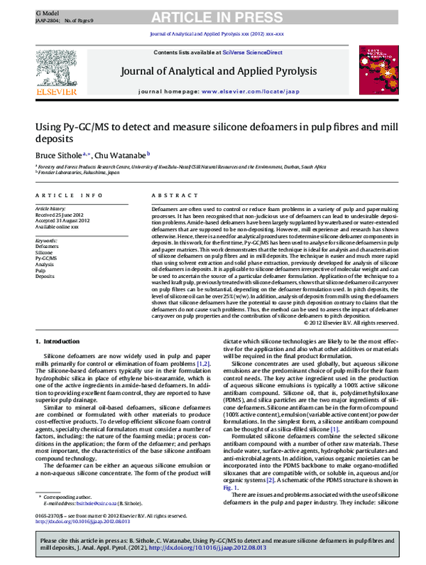(PDF) Using Py-GC/MS to detect and measure silicone defoamers in pulp ...