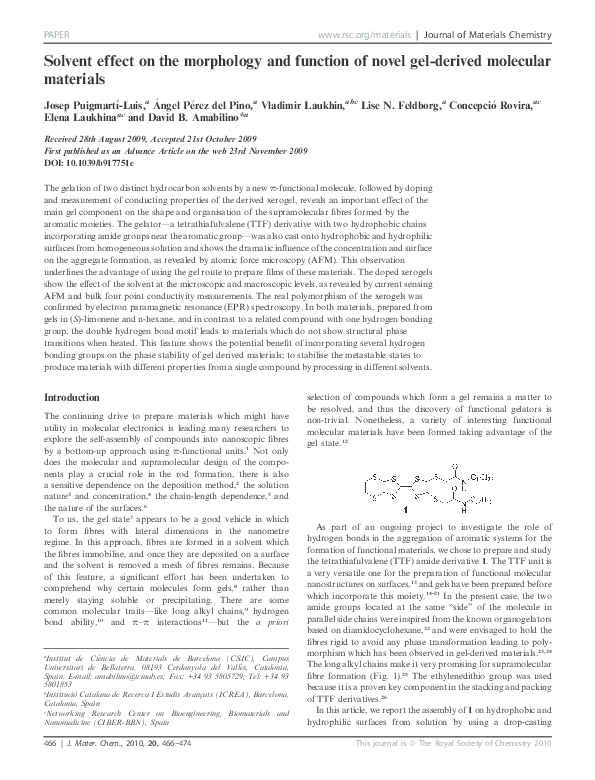 (PDF) Solvent effect on the morphology and function of novel gel ...