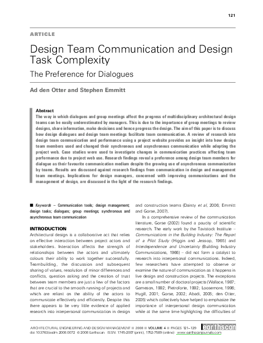(PDF) Design Team Communication and Design Task Complexity: The ...