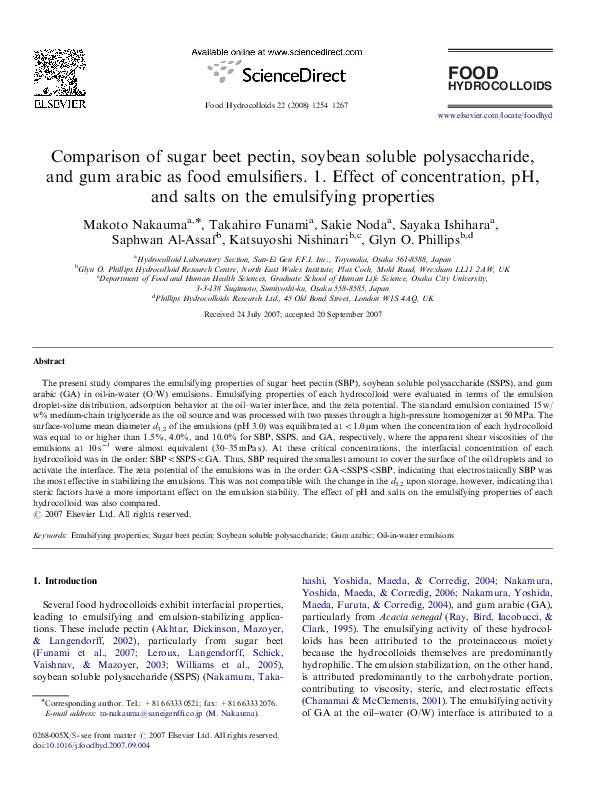 (PDF) Comparison of sugar beet pectin, soybean soluble polysaccharide