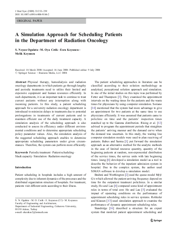 (PDF) A Simulation Approach for Scheduling Patients in the Department ...