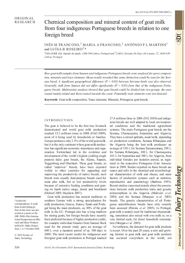 (PDF) Chemical composition and mineral content of goat milk from four ...