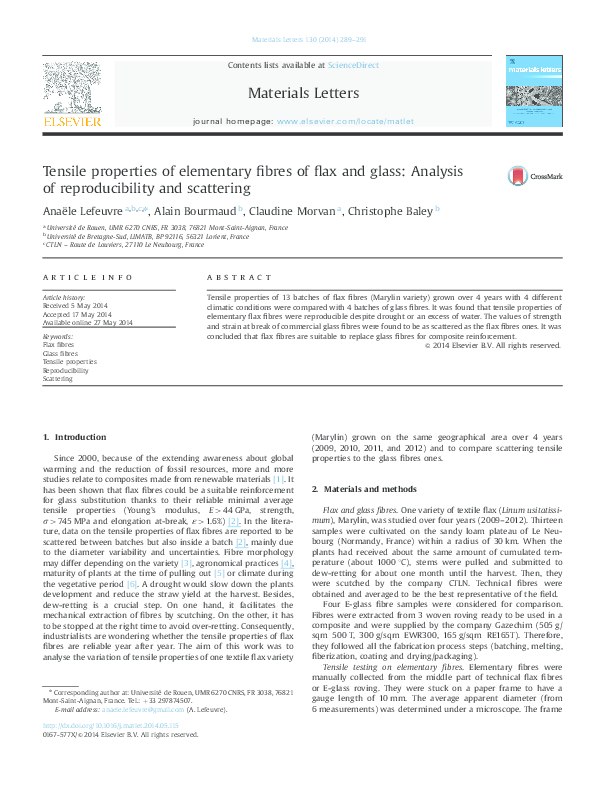 (PDF) Tensile properties of elementary fibres of flax and glass ...