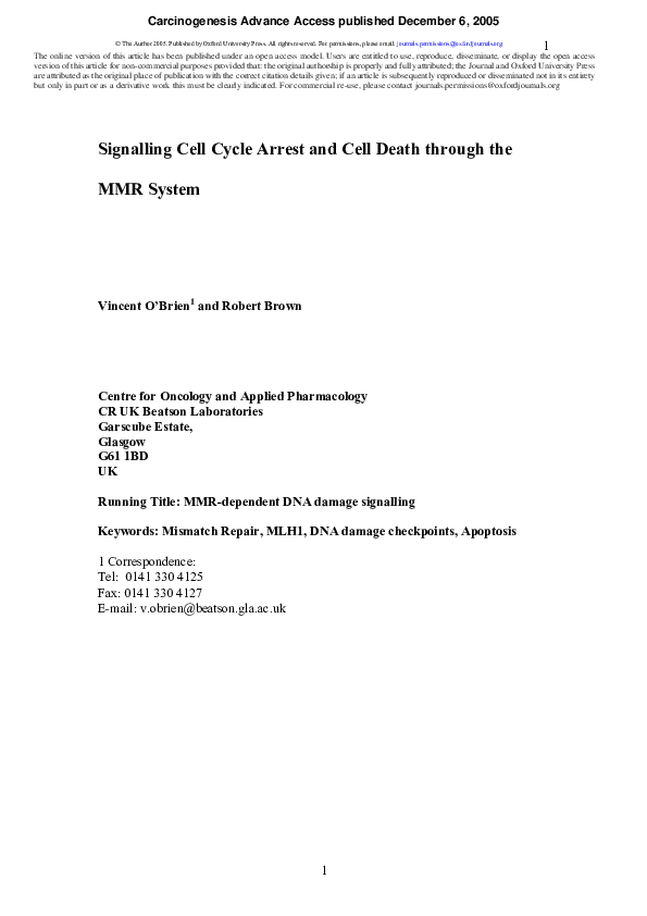 (PDF) Signalling cell cycle arrest and cell death through the MMR System