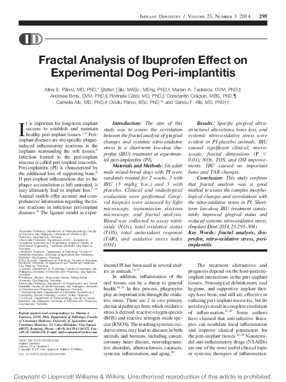 (PDF) Fractal analysis of ibuprofen effect on experimental dog periimplantitis Constantin