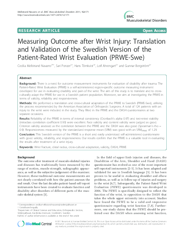 (PDF) Measuring after Wrist Injury Translation and Validation