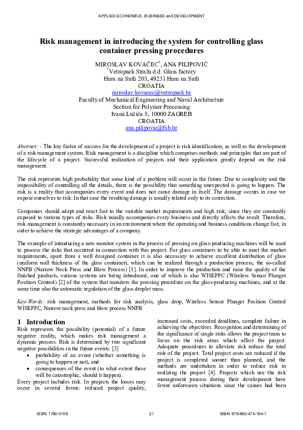 (PDF) Risk management in introducing the system for controlling glass ...