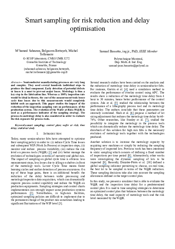 (PDF) Smart sampling for risk reduction and delay optimisation
