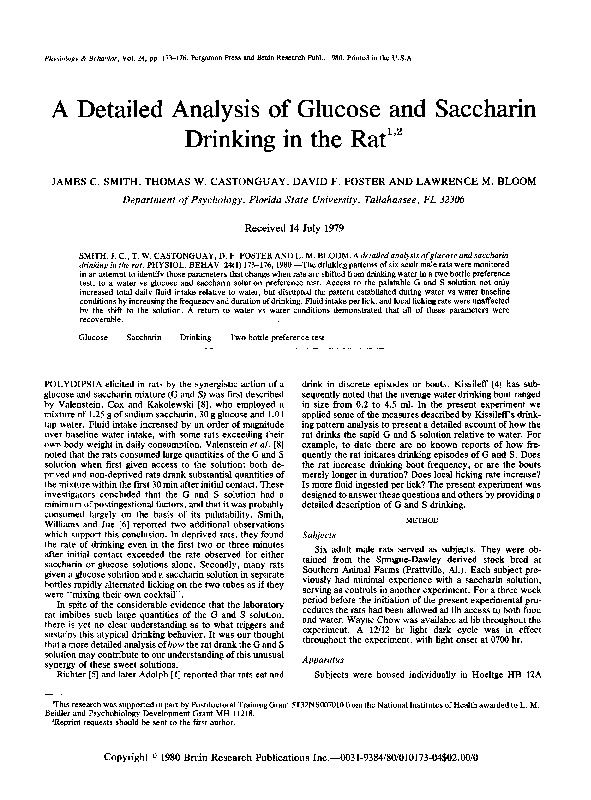 (PDF) A detailed analysis of glucose and saccharin drinking in the rat