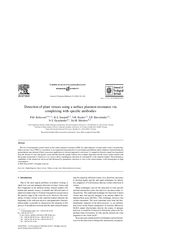 (PDF) Detection of plant viruses using a surface plasmon resonance via ...