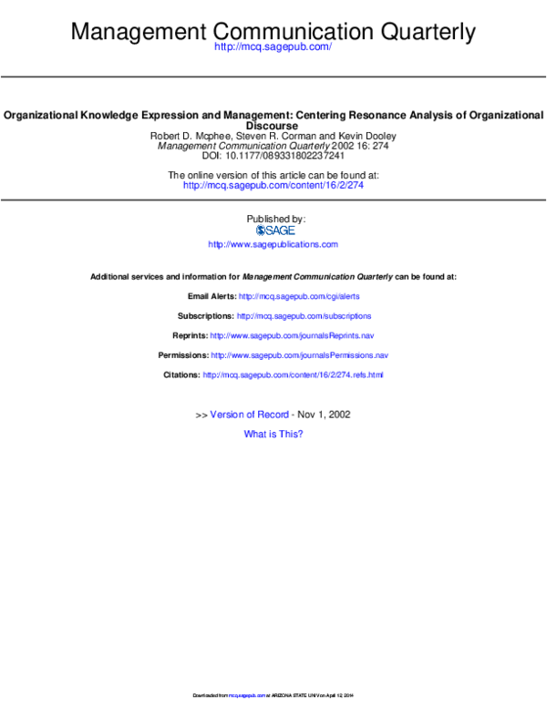 (PDF) Organizational knowledge expression and management