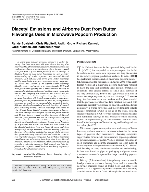 (PDF) Diacetyl Emissions and Airborne Dust from Butter Flavorings Used