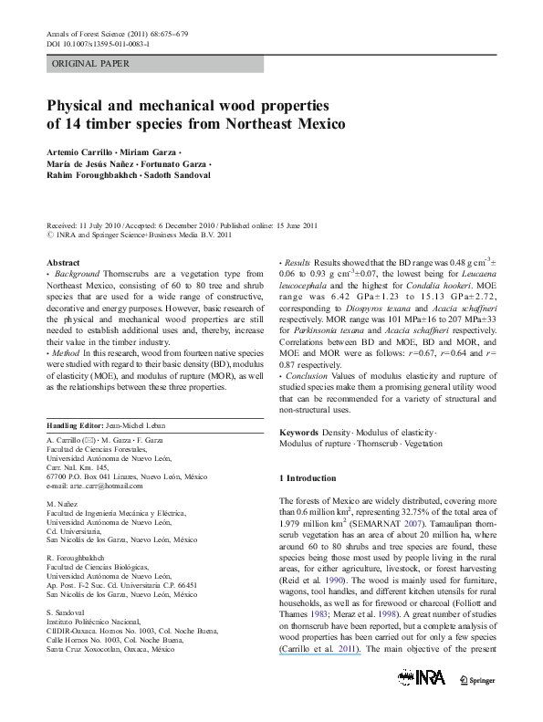 (PDF) Physical and mechanical wood properties of 14 timber species from ...