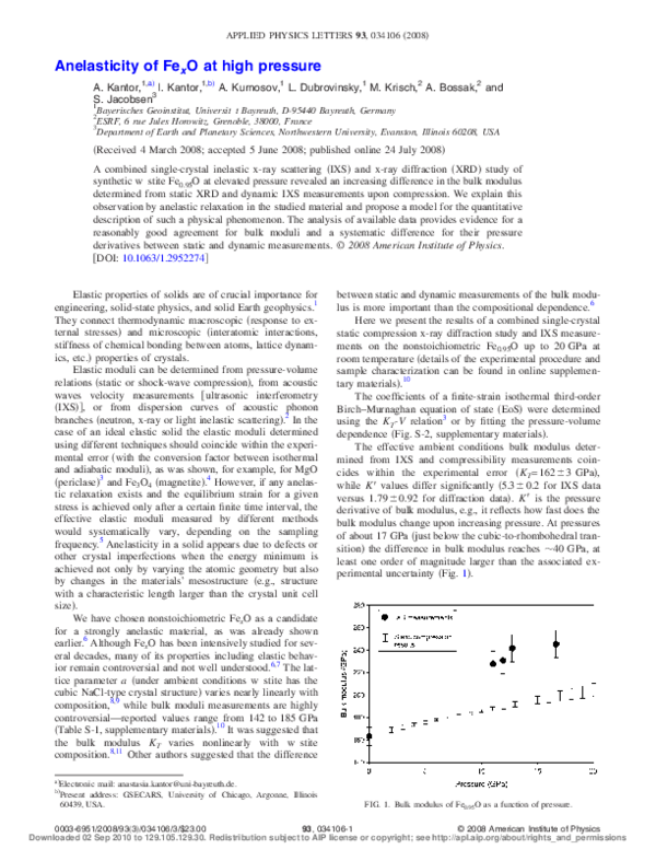 (PDF) Anelasticity of FexO at high pressure