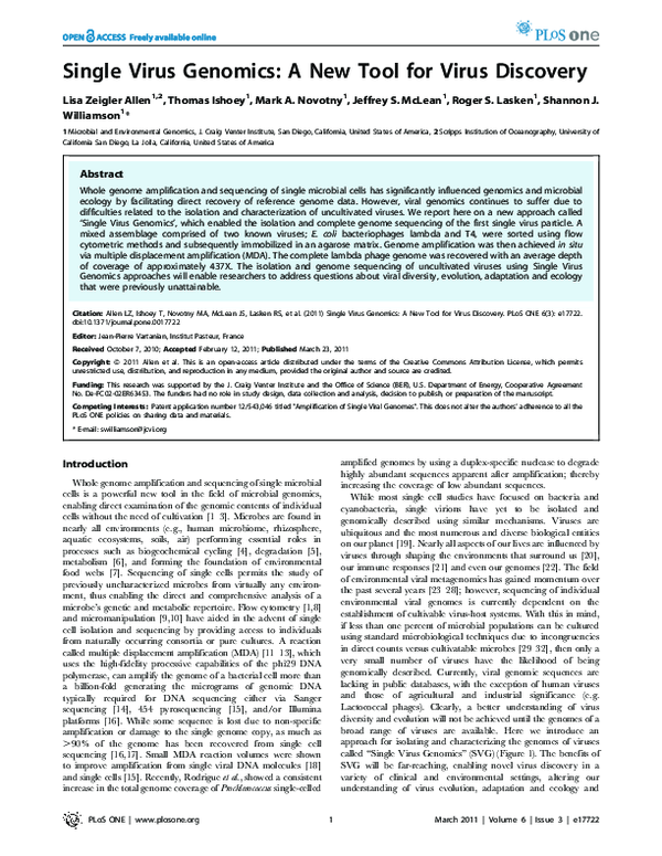 (PDF) Single Virus Genomics: A New Tool for Virus Discovery