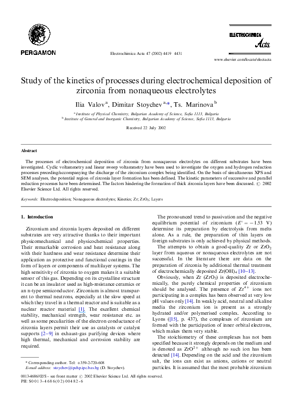 (PDF) Study of the of processes during electrochemical
