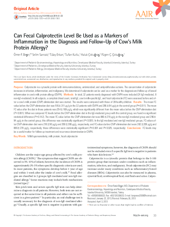 (PDF) Can Fecal Calprotectin Level Be Used as a Markers of Inflammation ...
